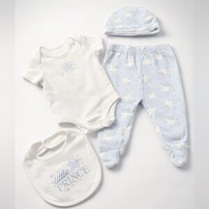 Little Prince Baby One Piece Set - White and Blue